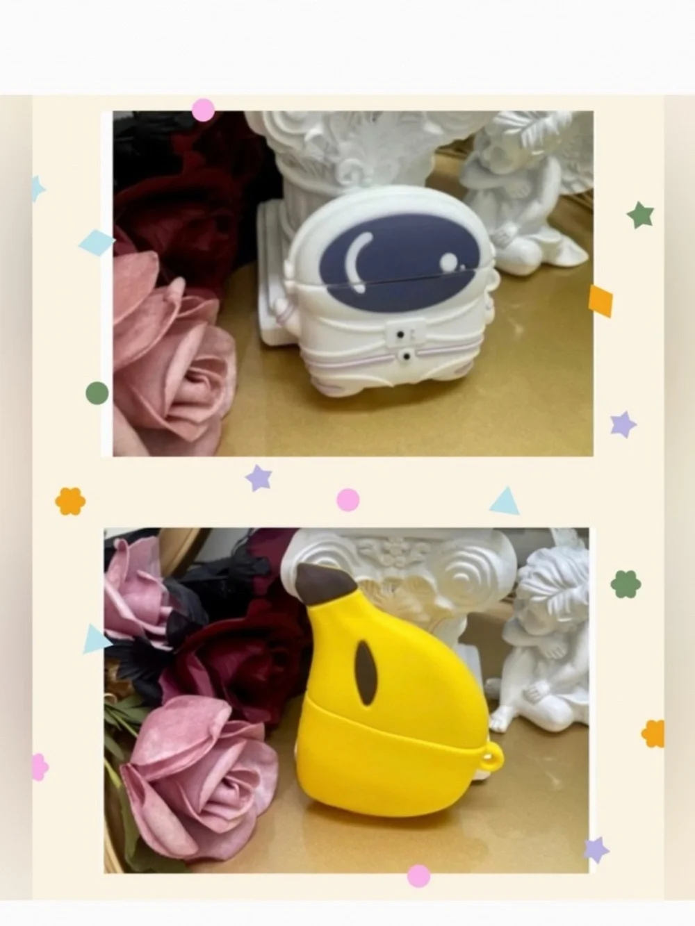 2 items.AirPods Pro1 fruit banana and spaceman case,Earphone Case Cover keychain